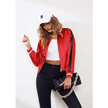 Zeagoo Women's Classic Solid Striped Biker Jacket Zip Up Fashion Bomber Jacket Coat Wine Red Small