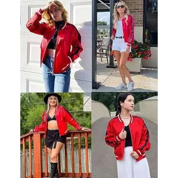 Zeagoo Women's Classic Solid Striped Biker Jacket Zip Up Fashion Bomber Jacket Coat Wine Red Small