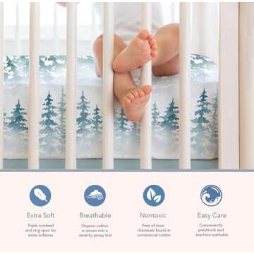 100% Organic Cotton Fitted Sheets for Standard Crib and Toddler Mattresses/Pads 28” x 52” and up to 6” Thick. Boys and Girls. Fits, Dream On Me, Lullaby, Safety 1st, Newton, and Other Brands.