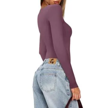 REORIA Women’s Long Sleeve Square Neck Bodysuit for Fall