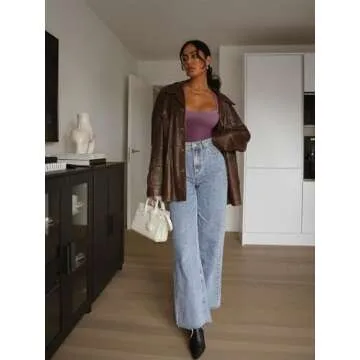 REORIA Women’s Long Sleeve Square Neck Bodysuit for Fall