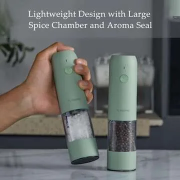 Electric Salt and Pepper Grinder Set, USB Rechargeable, Automatic Salt and Pepper Mill Grinder with Adjustable Coarseness, Electric Salt Shakers, LED Light, Refillable (2 Packs, White)
