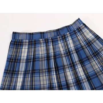Women's A-line Kilt Plaid High Waist School Uniform Costumes (Blue Mixed White Black 16)