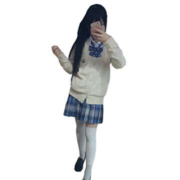 Women's A-line Kilt Plaid High Waist School Uniform Costumes (Blue Mixed White Black 16)