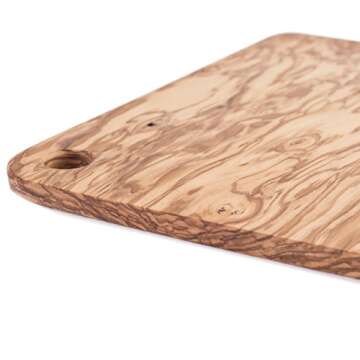 LARGE Rectangular Cutting Board for Food Preparation and Presentation - Premium Solid Natural Olive Wood Reversible Chopping Board MADE IN ITALY - Perfect in kitchen, on table or to share food at part