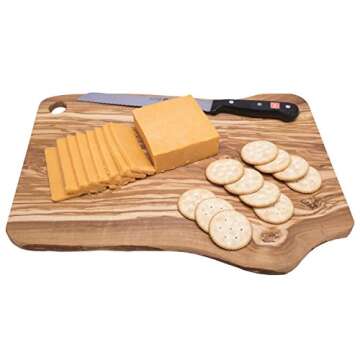 LARGE Rectangular Cutting Board for Food Preparation and Presentation - Premium Solid Natural Olive Wood Reversible Chopping Board MADE IN ITALY - Perfect in kitchen, on table or to share food at part