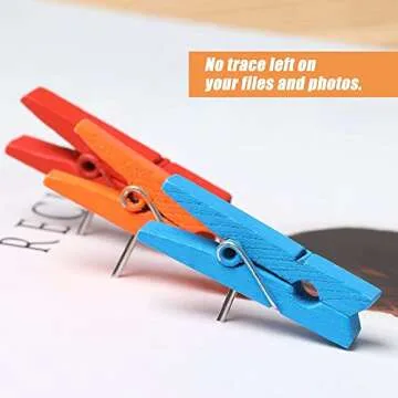 50 Colorful Push Pins with Wooden Clips for Displaying Art