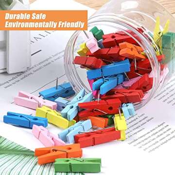 50 PCS Colorful Push Pin with Wooden Clips, Durable, Decorative Pushpins Tacks Thumbtacks for Cork Board Artworks Notes Photos, Craft Projects, Offices and Homes (8 Colors)