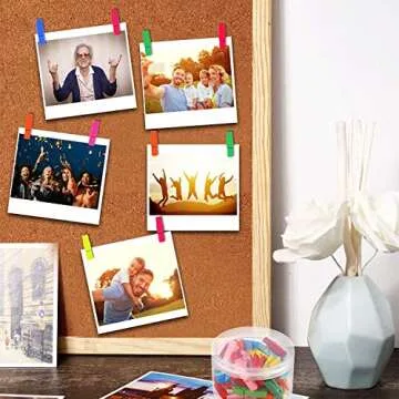 50 Colorful Push Pins with Wooden Clips for Displaying Art