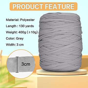 400g T-Shirt Yarn Elastic Fabric Crochet Cloth Yarn for DIY Knitting, 130 Yards Spaghetti Yarn Thick...