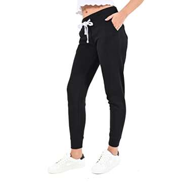 esstive Women's Ultra Soft Fleece Active Lightweight Casual Basic Jogger Sweatpants, Black, Medium