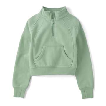 The Children's Place,Girls,Fleece Quarter Zip Hooded Sweatshirt,Mayapple,Large