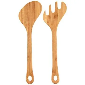 Lipper Bamboo Wood Salad Bowl Set with Utensils - 7 Pieces