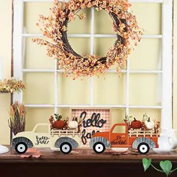NEEDOMO Fall Wood Truck Decorations - Rustic Home Decor