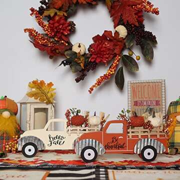 NEEDOMO Fall Wood Truck Decorations - Rustic Home Decor