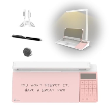 LED Desk Lamp -3 Lighting Modes, Pink Desk Board Buddy with Calculator, Glass Dry Erase Board with M...
