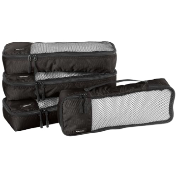 Amazon Basics 4 Piece Packing Travel Organizer Zipper Cubes Set, Slim, Black