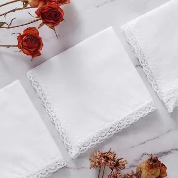 PACGOTH Women’s Handkerchiefs 100% Cotton, Ladies Embroidery Handkerchiefs, Dainty Lace Weddings Hanky Gift for Her 25 * 25cm (White Lace - 6pcs)