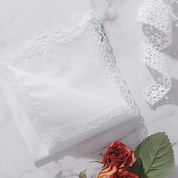 PACGOTH Women’s Handkerchiefs 100% Cotton, Ladies Embroidery Handkerchiefs, Dainty Lace Weddings Hanky Gift for Her 25 * 25cm (White Lace - 6pcs)