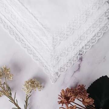 PACGOTH Women’s Handkerchiefs 100% Cotton, Ladies Embroidery Handkerchiefs, Dainty Lace Weddings Hanky Gift for Her 25 * 25cm (White Lace - 6pcs)