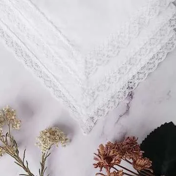 PACGOTH Women’s Handkerchiefs 100% Cotton, Ladies Embroidery Handkerchiefs, Dainty Lace Weddings Hanky Gift for Her 25 * 25cm (White Lace - 6pcs)