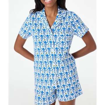 Y2k 2 Piece Pajamas Set for Women Bunny Monkey Print Two-piece Pj Sets Short Sleeve Sleepwear Lounge...