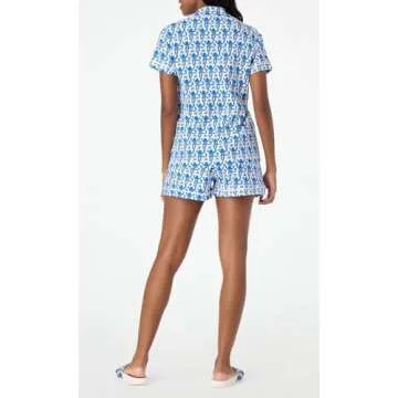 Y2k 2 Piece Pajamas Set for Women Bunny Monkey Print Two-piece Pj Sets Short Sleeve Sleepwear Loungewear Pjs (Monkey Blue, S)