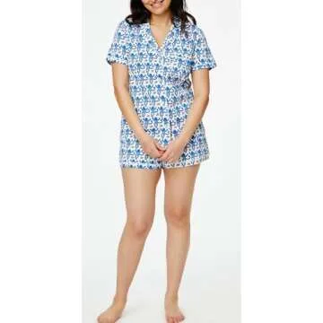 Y2k 2 Piece Pajamas Set for Women Bunny Monkey Print Two-piece Pj Sets Short Sleeve Sleepwear Loungewear Pjs (Monkey Blue, S)