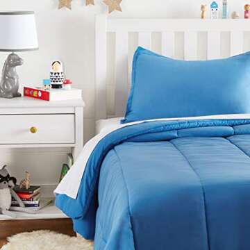 Amazon Basics Easy-Wash Microfiber Kid's Comforter and Pillow Sham Set - Twin, Azure Blue