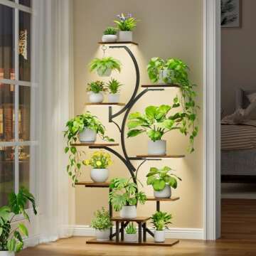 BACEKOLL Plant Stand Indoor with Grow Lights, 9 Tiered Indoor Plant Shelf, 54.6" Tall Plant Stands f...