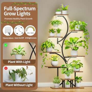 BACEKOLL Plant Stand Indoor with Grow Lights, 9 Tiered Indoor Plant Shelf, 54.6" Tall Plant Stands for Indoor Plants, Corner Plant Shelves Flower Holder, S-Shaped Plant Rack for Living Room, Black