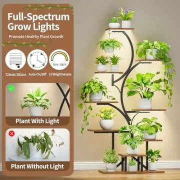 BACEKOLL Plant Stand Indoor with Grow Lights, 9 Tiered Indoor Plant Shelf, 54.6" Tall Plant Stands for Indoor Plants, Corner Plant Shelves Flower Holder, S-Shaped Plant Rack for Living Room, Black