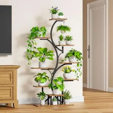 BACEKOLL Plant Stand Indoor with Grow Lights, 9 Tiered Indoor Plant Shelf, 54.6" Tall Plant Stands for Indoor Plants, Corner Plant Shelves Flower Holder, S-Shaped Plant Rack for Living Room, Black