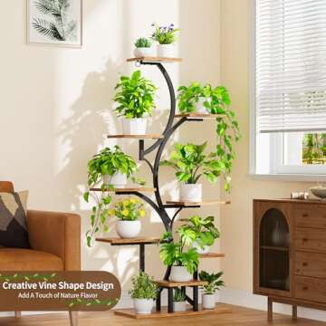 BACEKOLL Plant Stand Indoor with Grow Lights, 9 Tiered Indoor Plant Shelf, 54.6" Tall Plant Stands for Indoor Plants, Corner Plant Shelves Flower Holder, S-Shaped Plant Rack for Living Room, Black