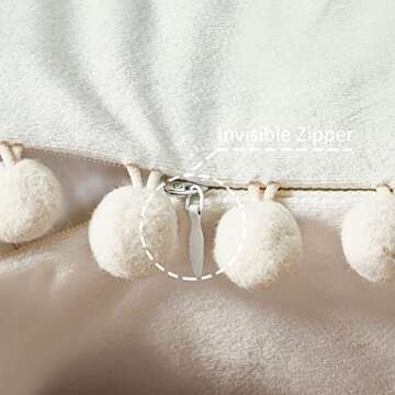 Top Finel Cream White Throw Pillow Covers 20x20 inches Set of 2, Soft Velvet Couch Pillow Covers with Pom Poms Sofa Pillow Decorative Cushion Cases for Livingroom Bedroom Home Decor