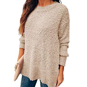 XIEERDUO Women's Sweaters Crewneck Popcorn Fuzzy Knit Winter Pullovers Cream XL