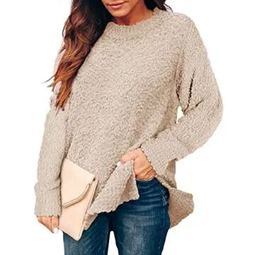 XIEERDUO Women's Sweaters Crewneck Popcorn Fuzzy Knit Winter Pullovers Cream XL