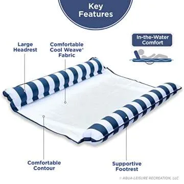 Aqua 2-in-1 Catalina XL Pool Float & Water Hammock – 1-2 Person, Multi-Purpose Inflatable Pool Floats for Adults – Patented Thick, Non-Stick PVC Material – Navy/White Stripe