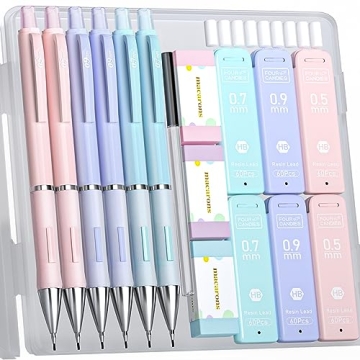 Four Candies Cute Mechanical Pencil Set 0.5 mm & 0.7mm & 0.9mm, with HB #2 Lead Refills, Pastel Eras...
