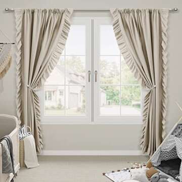 Tan Beige Ruffle Curtains 84 inches Long 2 Panels Set for Dinning Room, Rod Pocket Light Filtering W...