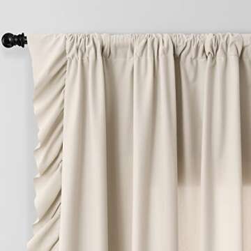 Tan Beige Ruffle Curtains 84 inches Long 2 Panels Set for Dinning Room, Rod Pocket Light Filtering Window Curtains Shabby Chic Farmhouse Bedroom Decor French Country Drapes Pretty Luxury Fancy Look