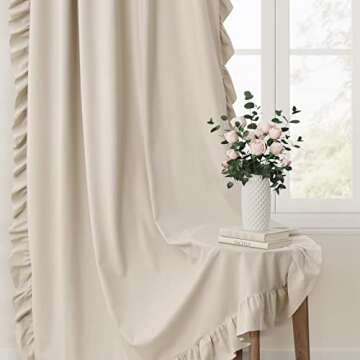 Tan Beige Ruffle Curtains 84 inches Long 2 Panels Set for Dinning Room, Rod Pocket Light Filtering Window Curtains Shabby Chic Farmhouse Bedroom Decor French Country Drapes Pretty Luxury Fancy Look