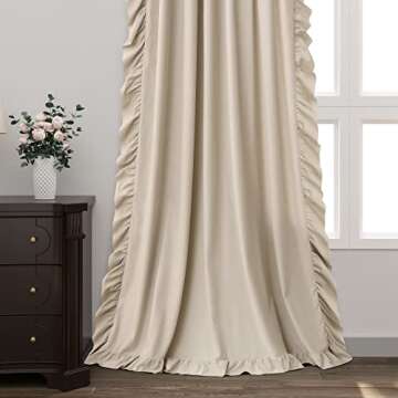 Tan Beige Ruffle Curtains 84 inches Long 2 Panels Set for Dinning Room, Rod Pocket Light Filtering Window Curtains Shabby Chic Farmhouse Bedroom Decor French Country Drapes Pretty Luxury Fancy Look