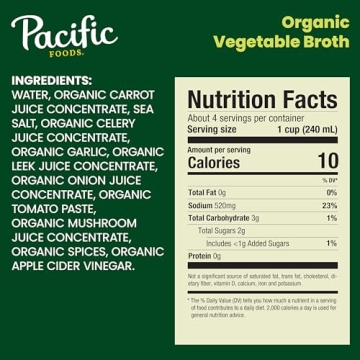 Pacific Foods 32 oz Organic Vegetable Broth for Healthy Meals
