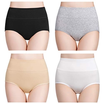 wirarpa Women's Cotton Postpartum Underwear High Waisted Ladies Panties Full Coverage Briefs 4 Pack ...
