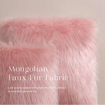 Phantoscope Faux Fur Solid Decorative Pillow Cover Fluffy Throw Pillow Mongolian Luxury Fuzzy Pillow Case Cushion Cover for Bedroom and Couch, Pink 22 x 22 Inches, Pack of 1