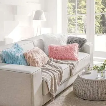 Phantoscope Faux Fur Solid Decorative Pillow Cover Fluffy Throw Pillow Mongolian Luxury Fuzzy Pillow Case Cushion Cover for Bedroom and Couch, Pink 22 x 22 Inches, Pack of 1