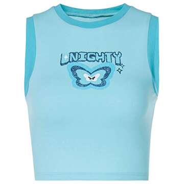 SAFRISIOR Women's Butterflies Letter Print Sleeveless Crop Tank Top Colorblock Streetwear Crop Vest Multicolor