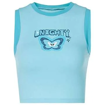 SAFRISIOR Women's Butterflies Letter Print Sleeveless Crop Tank Top Colorblock Streetwear Crop Vest Multicolor