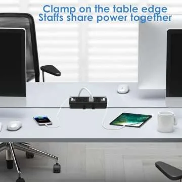 4 Outlet Desk Clamp Power Strip with 4 USB Ports,Clamp on Desk Power Station 6ft Cord,Fits 1.7" Tabletop Edge